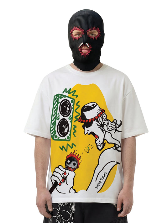 The Yellow Tee oversized graphic t-shirt with club culture artwork - Retro Future