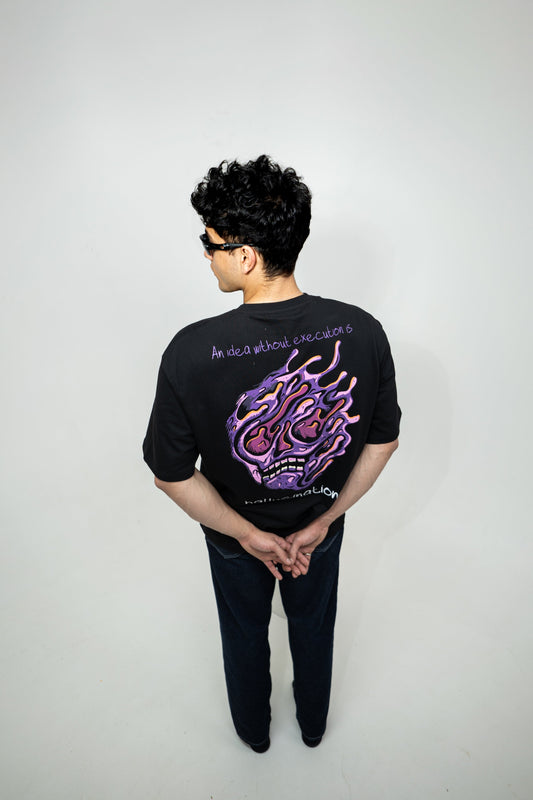 Indian streetwear oversized graphic t-shirt in black with puff print - Retro Future