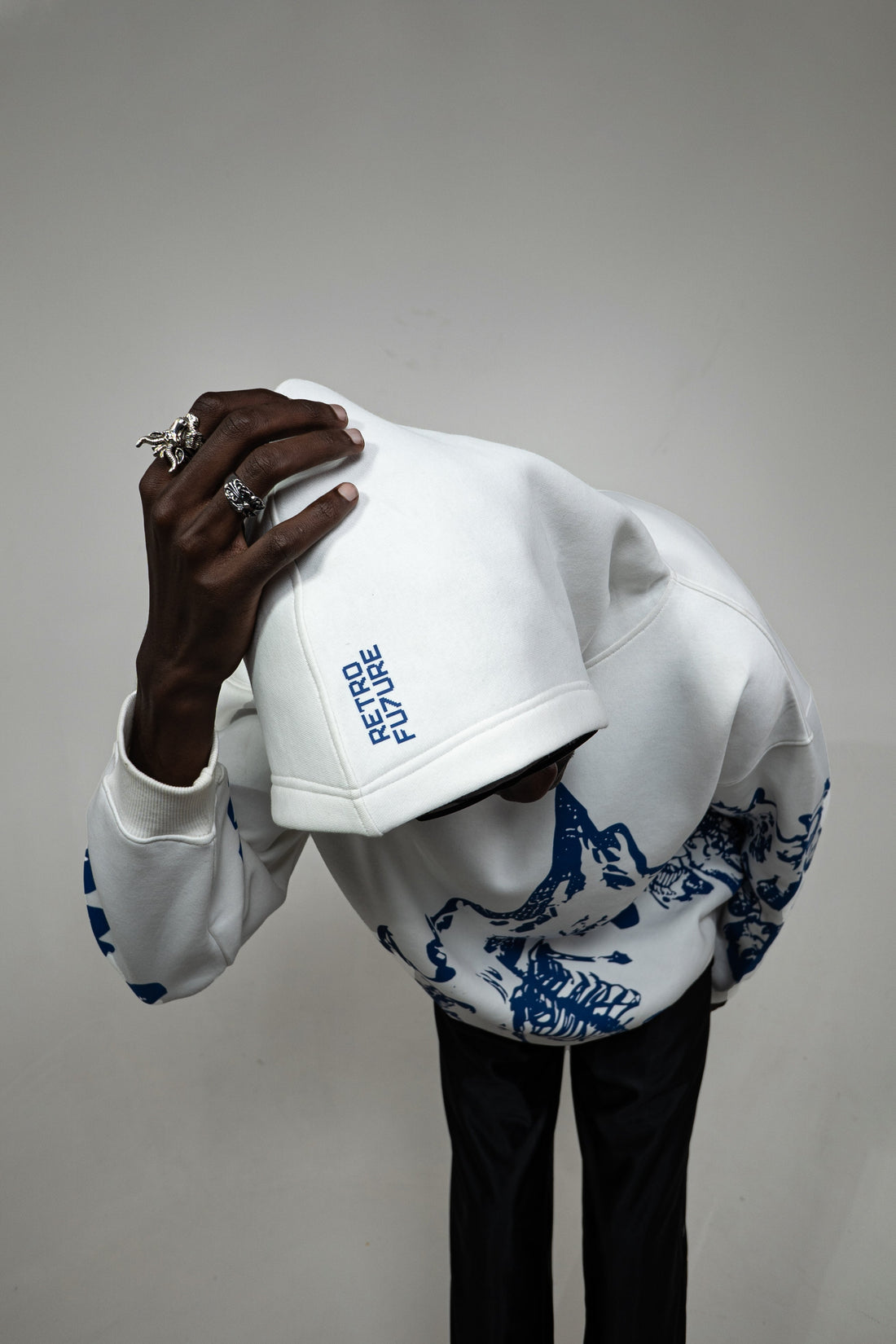 Society oversized hoodie in blue with mountain and skull graphic - Retro Future