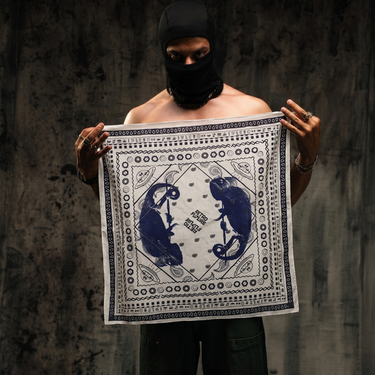 Chameleon printed streetwear bandana with alien reptile artwork - Retro Future