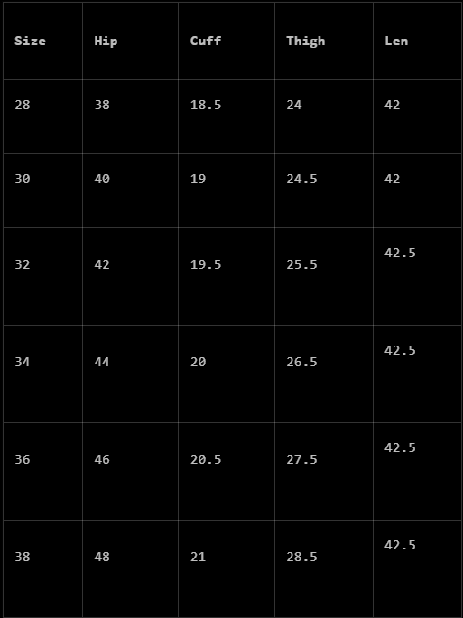 Skull Graffiti - Denim Pants size chart