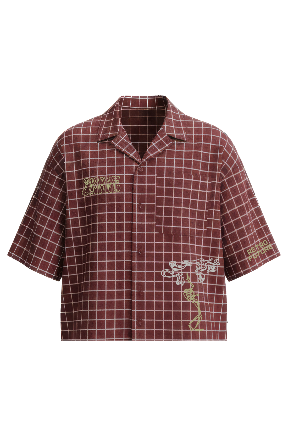 Red and white checkered shirt with embroidery on a white background