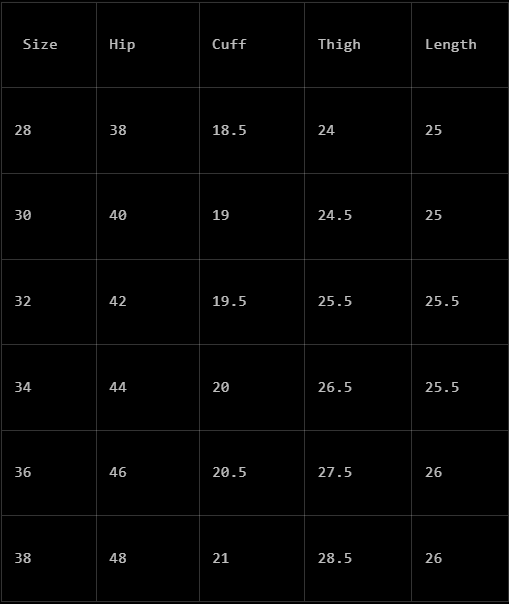 Relic - Jorts size chart